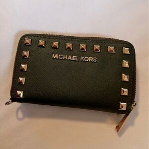 Michael Kors Selma Green Gold Studded Wallet